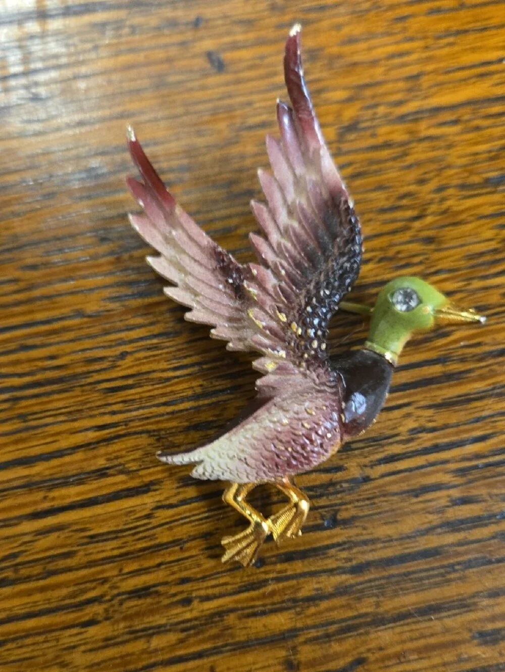 Enamel Mallard Duck Vintage Brooch in Green and Brown - Classic Bird Pin 1960s